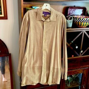 80’s vintage Ralph Lauren women’s size L tan suede button front shirt jacket